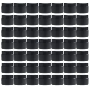 OverNews 2oz Black Glass Jar Travel Size, 45PCS Empty Cosmetic Lotion Container with Black Lid & Spatula, Small Mini Jar for Beauty