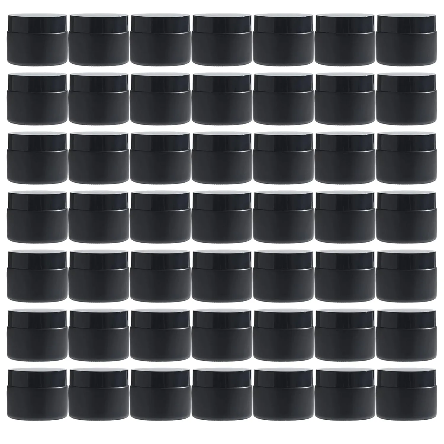 OverNews 2oz Black Glass Jar Travel Size, 45PCS Empty Cosmetic Lotion Container with Black Lid & Spatula, Small Mini Jar for Beauty