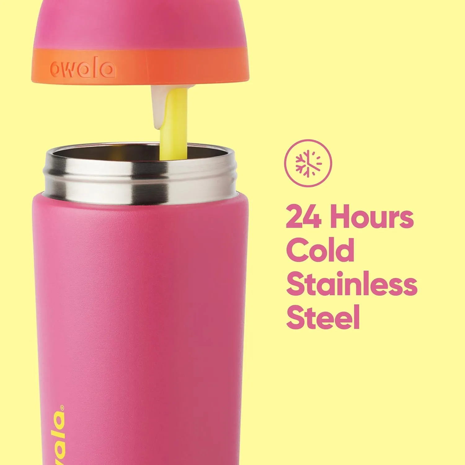 Owala Kids Flip Insulation Stainless Steel Water Bottle with Straw, Locking Lid Water Bottle, Kids Water Bottle, Great for Travel, 14 Oz, Pink