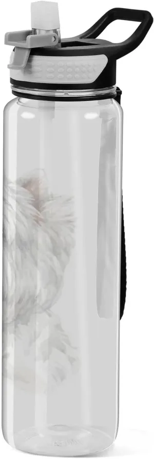 Oyihfvs West Highland White Terrier Breed Dog Painting on White Transparent Sports Water Bottle 32 Oz, with Straw Lid Leakproof Reusable Water Bottle, Water Bottle for Fitness Gym Outdoor
