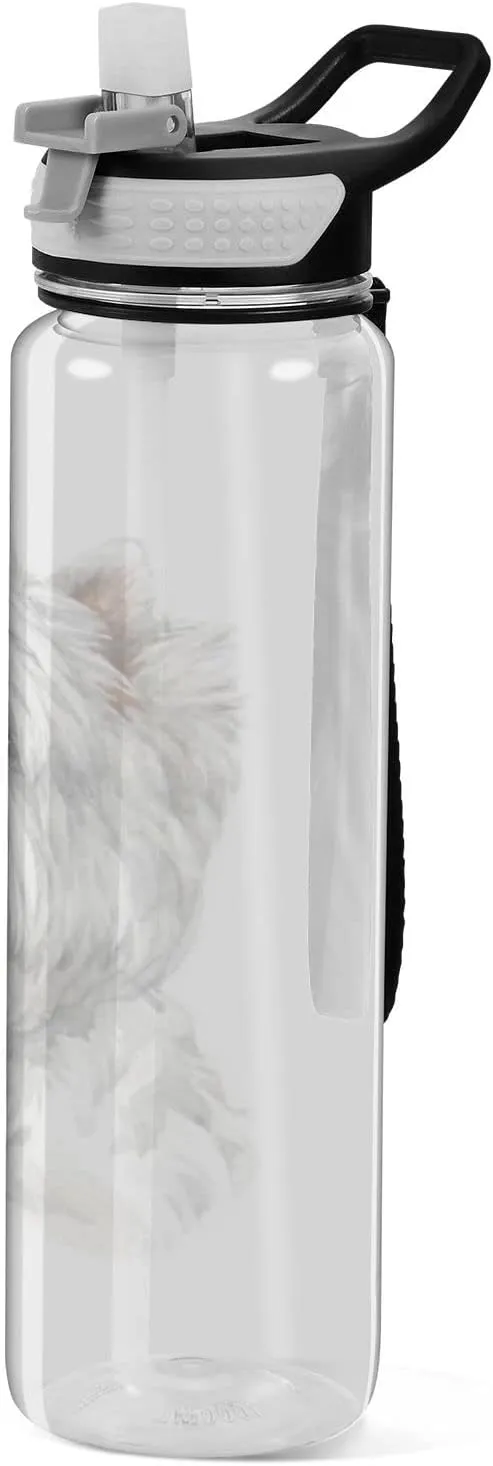 Oyihfvs West Highland White Terrier Breed Dog Painting on White Transparent Sports Water Bottle 32 Oz, with Straw Lid Leakproof Reusable Water Bottle, Water Bottle for Fitness Gym Outdoor