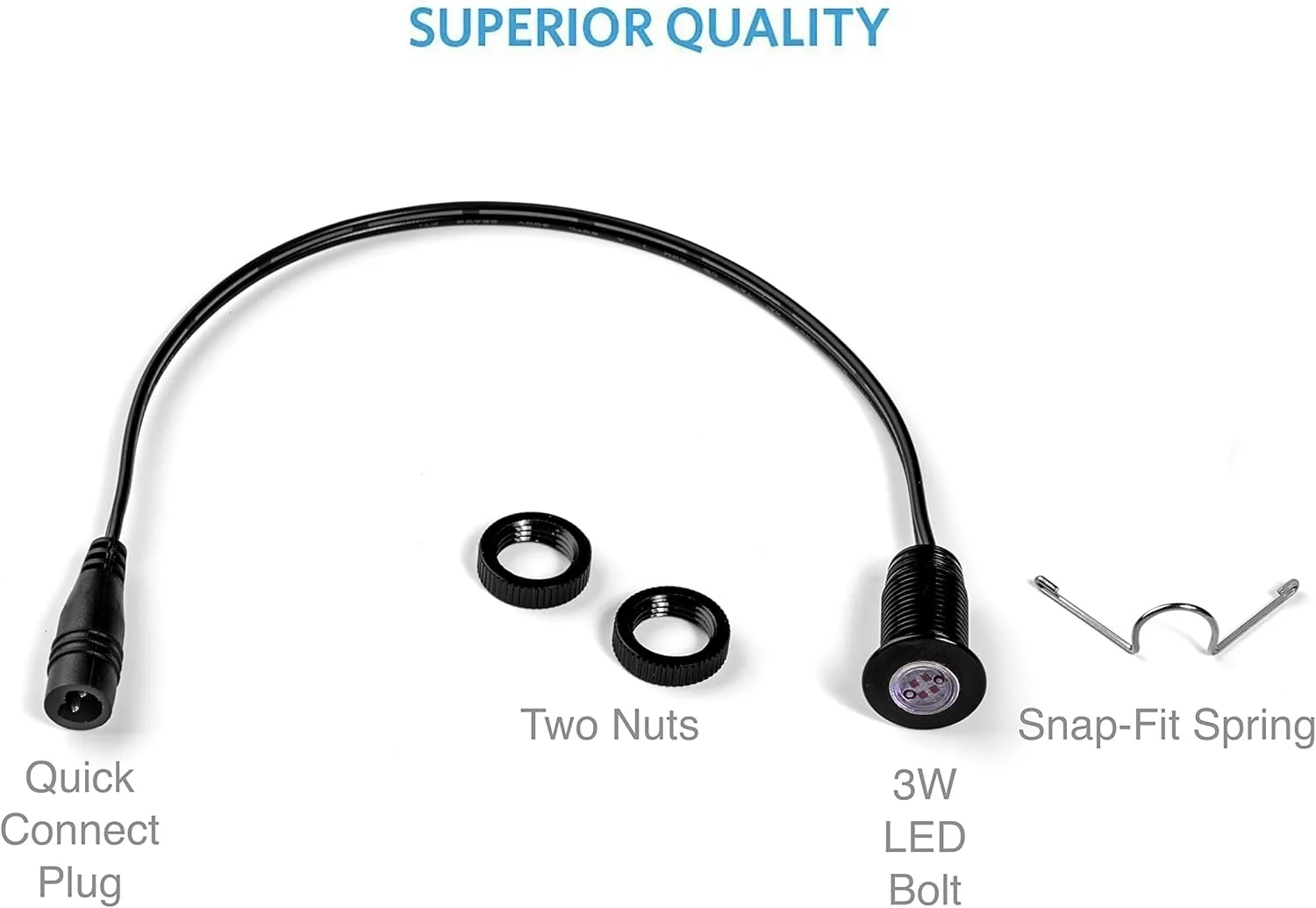 Oznium Bass Boat LED Deck Light Kit with 8 snap-fit LED Bolts, Plug and Play Wiring, LED dimmer knob