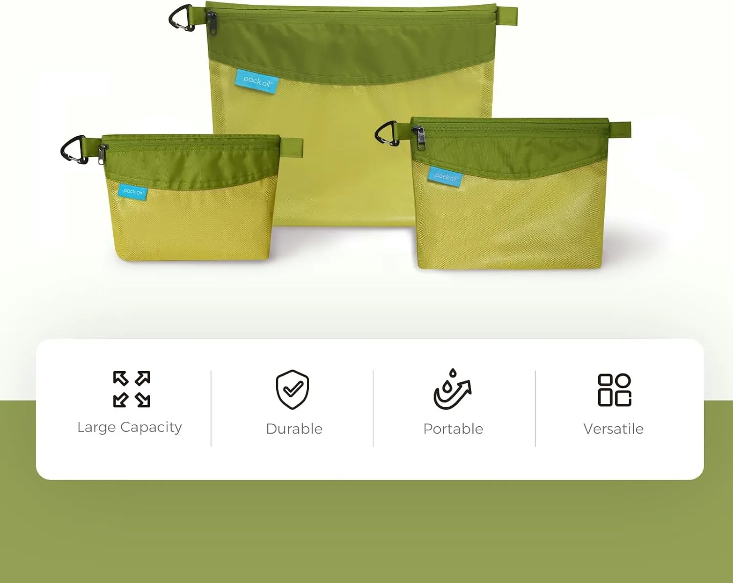 pack all Water-resistant Material Zipper Pouch, Mesh Zipper Bag for Storage, Travel, Office (Small, Green)