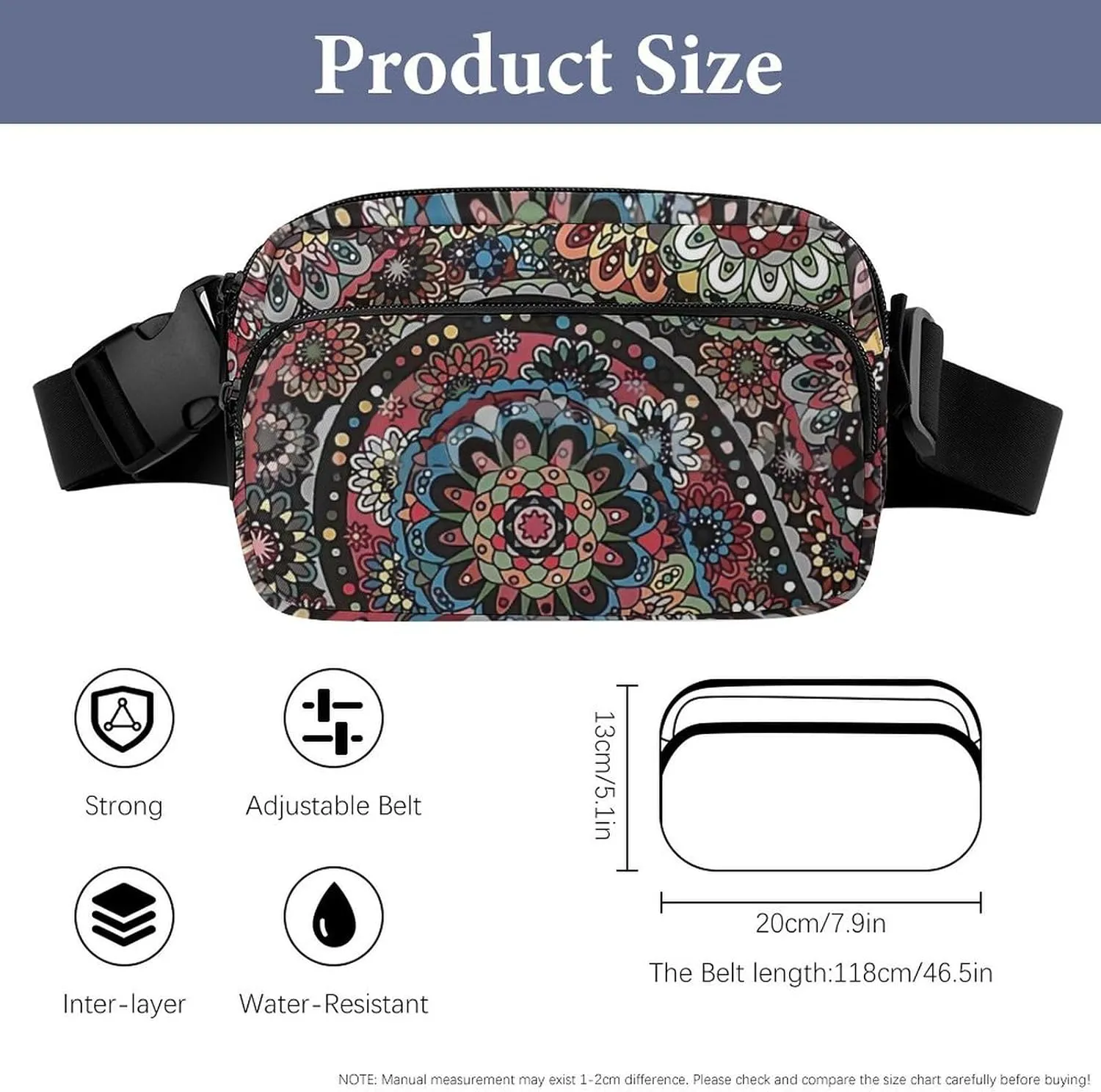 Paisley Boho Style Large Capacity Portable All Print Waist Bag