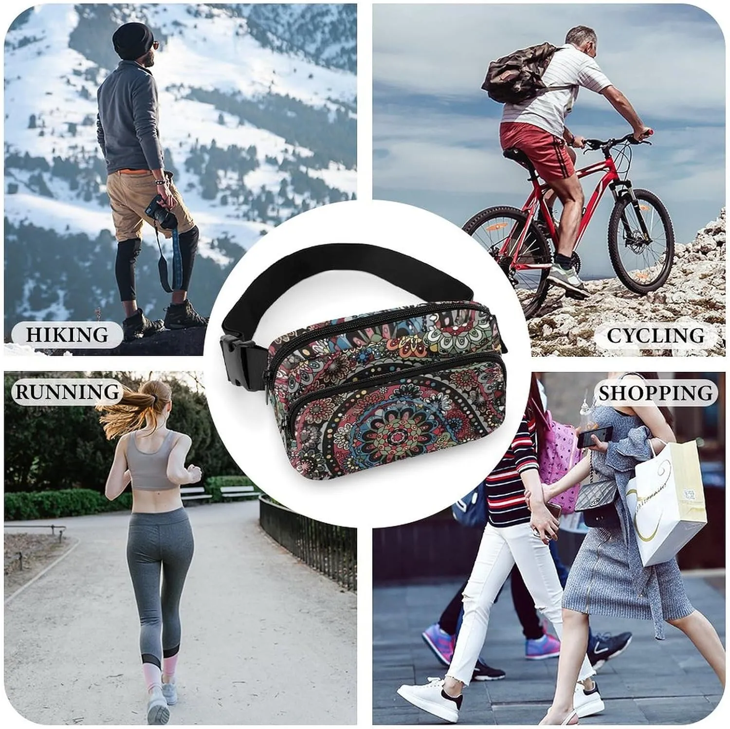 Paisley Boho Style Large Capacity Portable All Print Waist Bag