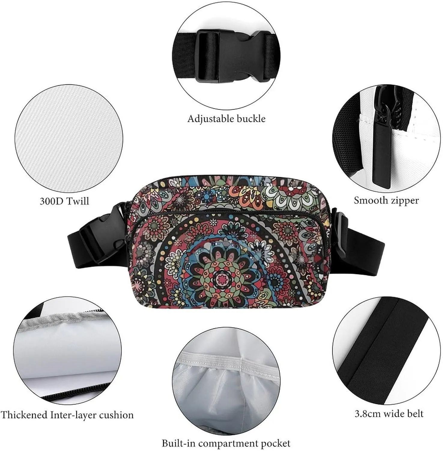 Paisley Boho Style Large Capacity Portable All Print Waist Bag