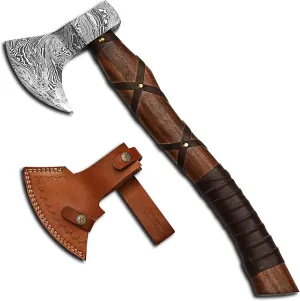 PAL 2000 KNIVES Custom Handmade Damascus Steel Axe - Hatchet Tomahawk Axe, Knife, Solid Rose Wood Handle - Inch - Ax
