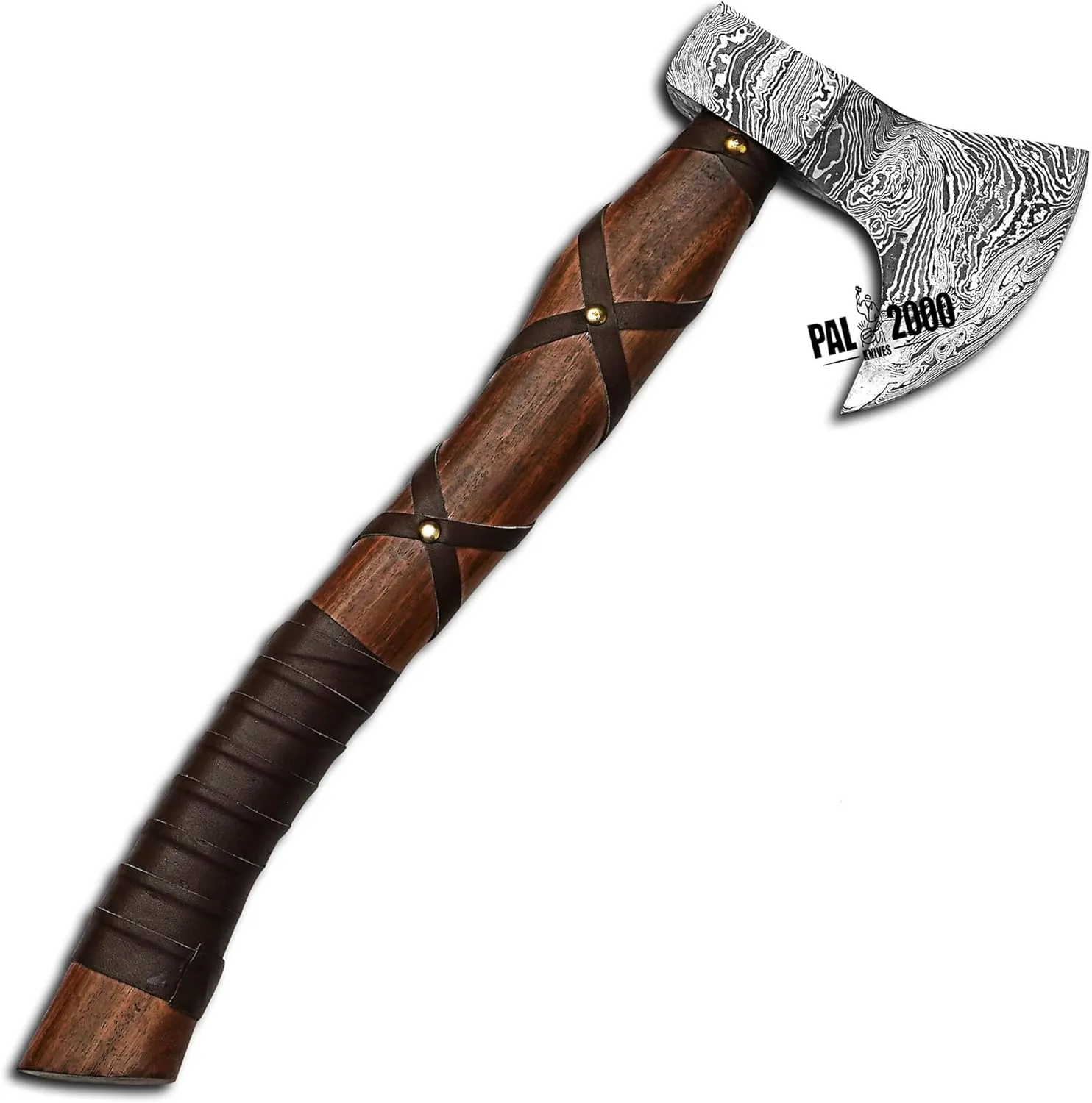 PAL 2000 KNIVES Custom Handmade Damascus Steel Axe - Hatchet Tomahawk Axe, Knife, Solid Rose Wood Handle - Inch - Ax