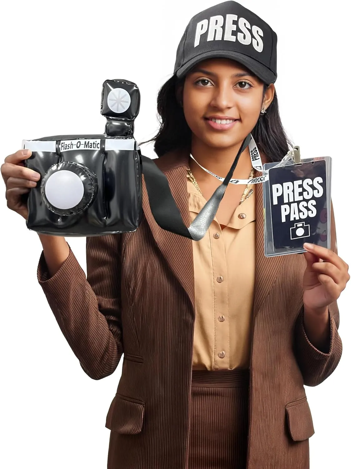 Paparazzi Costume Kit | Paparazzi Costume Props | Pretend Paparazzi Camera Kit | Includes Paparazzi Hat/Press Pass/Camera | 3/Set | Adult