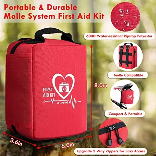 Pasenhome First Aid Kits, Trauma First Aid Kit, Premium Emergency Kits, First Aid Bag with Labelled Compartments for Home, Office, Car, Outdoor,