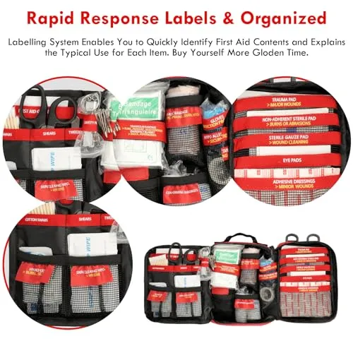 Pasenhome First Aid Kits, Trauma First Aid Kit, Premium Emergency Kits, First Aid Bag with Labelled Compartments for Home, Office, Car, Outdoor,