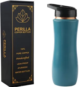 Perilla Home 100% Pure Copper Bottle For Drinking - With Sipper & Lid 25.37 Oz - Ayurvedic Water Bottle Multipurpose Bottle for Gym, Travelling, Outdoors, Indoors Leak Proof (Green)