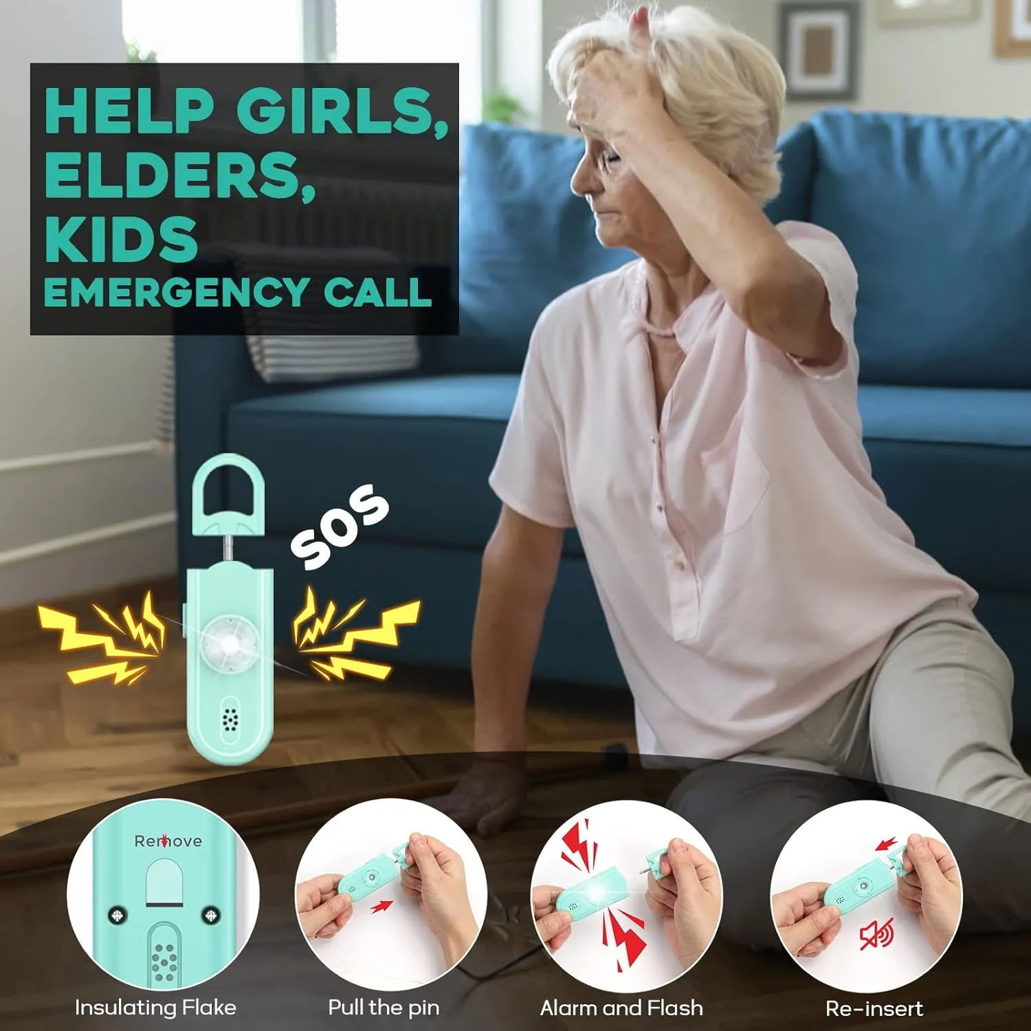 Personal Safety Alarm Keychain for Women 2PCS -130 dB Loud Siren with SOS Strobe Light, Flashlight, Double Speakers, Safe Defense Key Chain for Girls Kids Elders Emergency Call