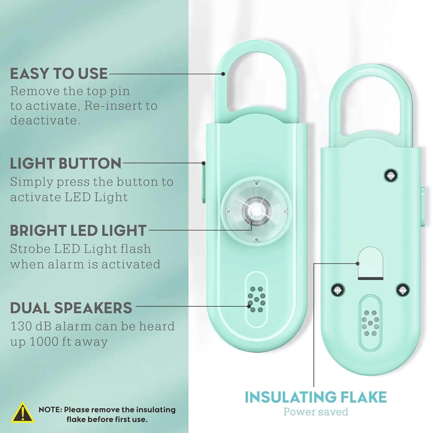 Personal Safety Alarm Keychain for Women 2PCS -130 dB Loud Siren with SOS Strobe Light, Flashlight, Double Speakers, Safe Defense Key Chain for Girls Kids Elders Emergency Call