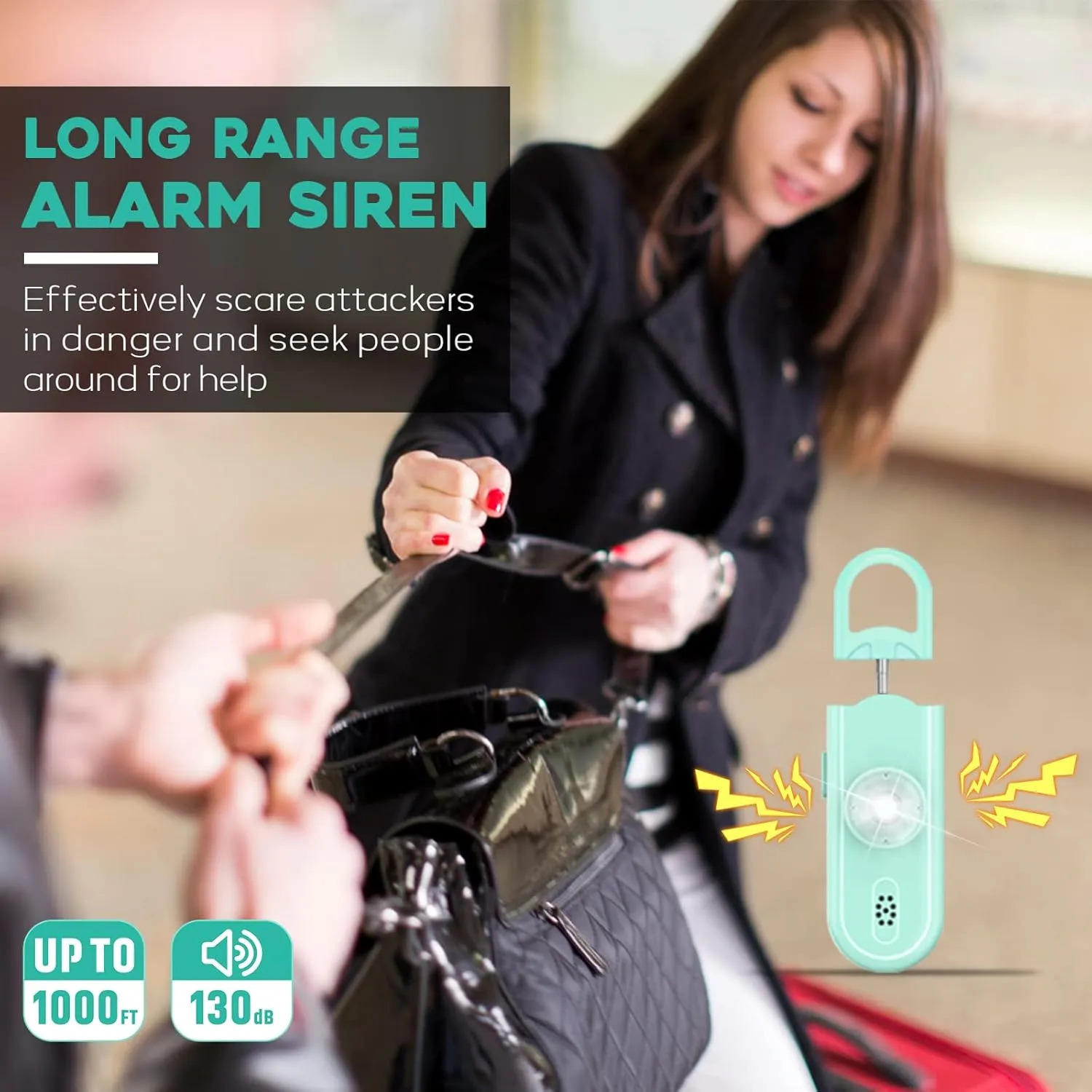 Personal Safety Alarm Keychain for Women 2PCS -130 dB Loud Siren with SOS Strobe Light, Flashlight, Double Speakers, Safe Defense Key Chain for Girls Kids Elders Emergency Call