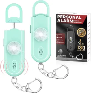 Personal Safety Alarm Keychain for Women 2PCS -130 dB Loud Siren with SOS Strobe Light, Flashlight, Double Speakers, Safe Defense Key Chain for Girls Kids Elders Emergency Call