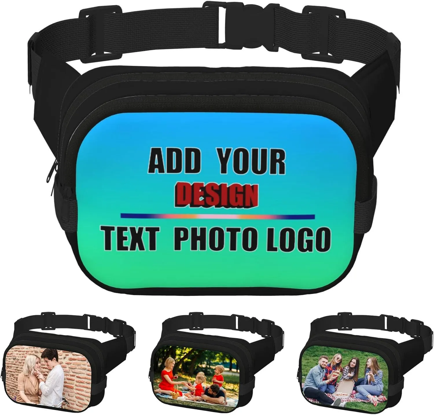 Personalized Fanny Pack Custom Waist Bag with Text Logo Photo Adjustable Belt Bag for Men Women Travel Hiking Running