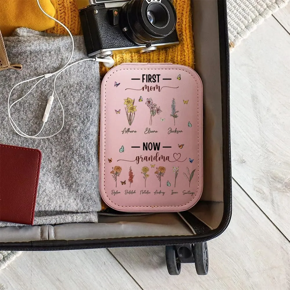 Personalized First Mom Now Grandma LED Makeup Box, Custom Travel Cometic Case with Lighted Mirror, Portable Makeup Organizer, Gift for Mom, Daughter, Women & Girls