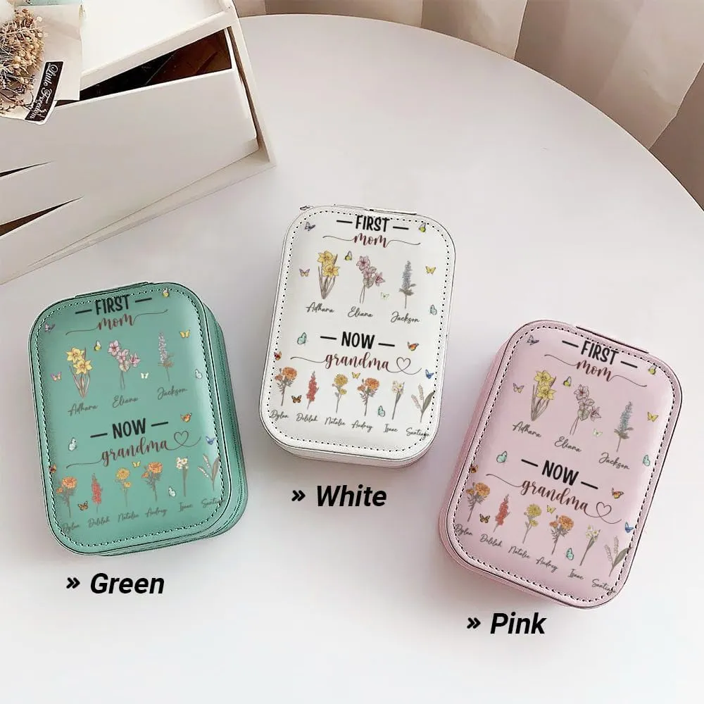 Personalized First Mom Now Grandma LED Makeup Box, Custom Travel Cometic Case with Lighted Mirror, Portable Makeup Organizer, Gift for Mom, Daughter, Women & Girls