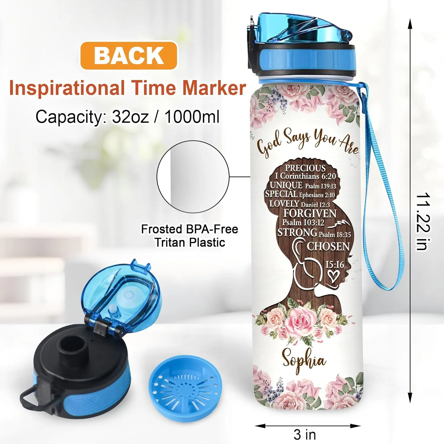 Personalized Gods Say You Are 32 Oz Liter Motivational Water Bottle, Water Bottle With Time Marker, African American Black Woman Gifts For Black Women, Gifts For Girls On Birthday, Mother's Day