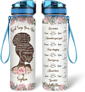 Personalized Gods Say You Are 32 Oz Liter Motivational Water Bottle, Water Bottle With Time Marker, African American Black Woman Gifts For Black Women, Gifts For Girls On Birthday, Mother's Day