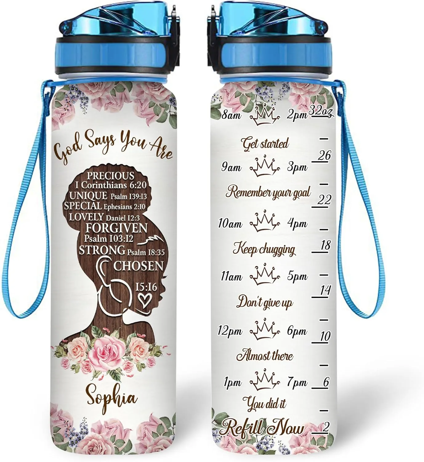 Personalized Gods Say You Are 32 Oz Liter Motivational Water Bottle, Water Bottle With Time Marker, African American Black Woman Gifts For Black Women, Gifts For Girls On Birthday, Mother's Day