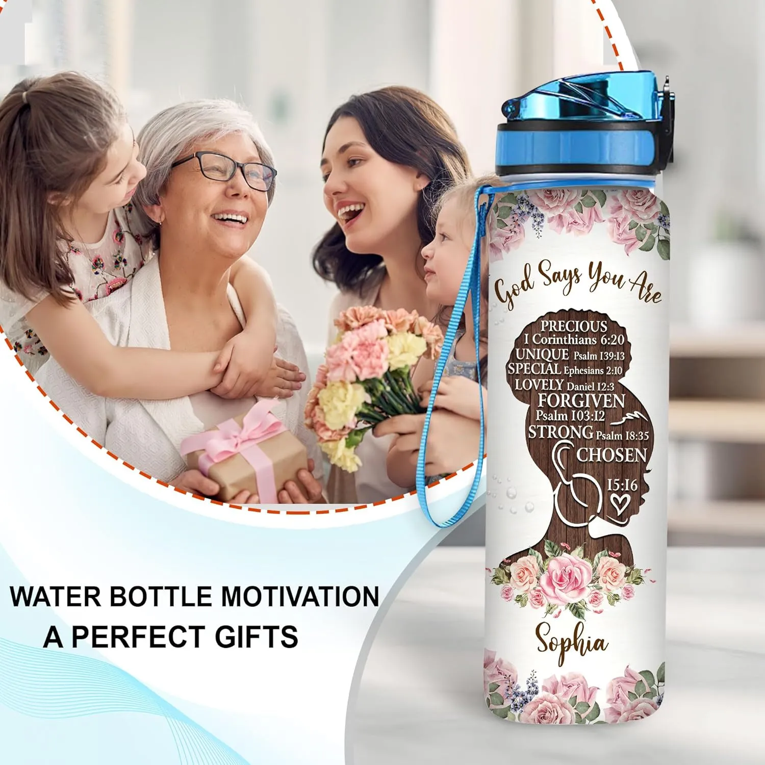 Personalized Gods Say You Are 32 Oz Liter Motivational Water Bottle, Water Bottle With Time Marker, African American Black Woman Gifts For Black Women, Gifts For Girls On Birthday, Mother's Day
