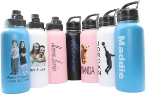 Personalized Insulated Stainless Steel Sports 18/32oz Water Bottle Custom Print Engraved Keeps Cold for 24 Hours Classic Easy To Carry Thermal Flasks Color & Design Choice (32oz W/Name & Photo)
