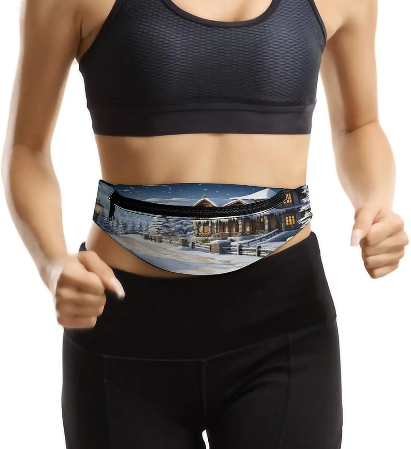 Personalized Waist Packs with Adjustable Strap,Christmas Winter Happy Scene CrossBody Fanny Pack Casual Bag for Travel Sports Running Hiking