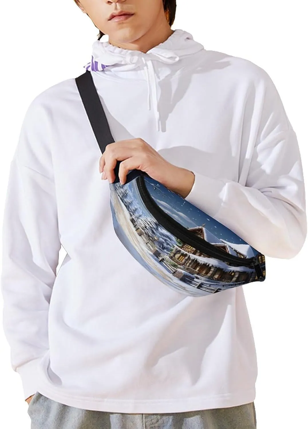 Personalized Waist Packs with Adjustable Strap,Christmas Winter Happy Scene CrossBody Fanny Pack Casual Bag for Travel Sports Running Hiking