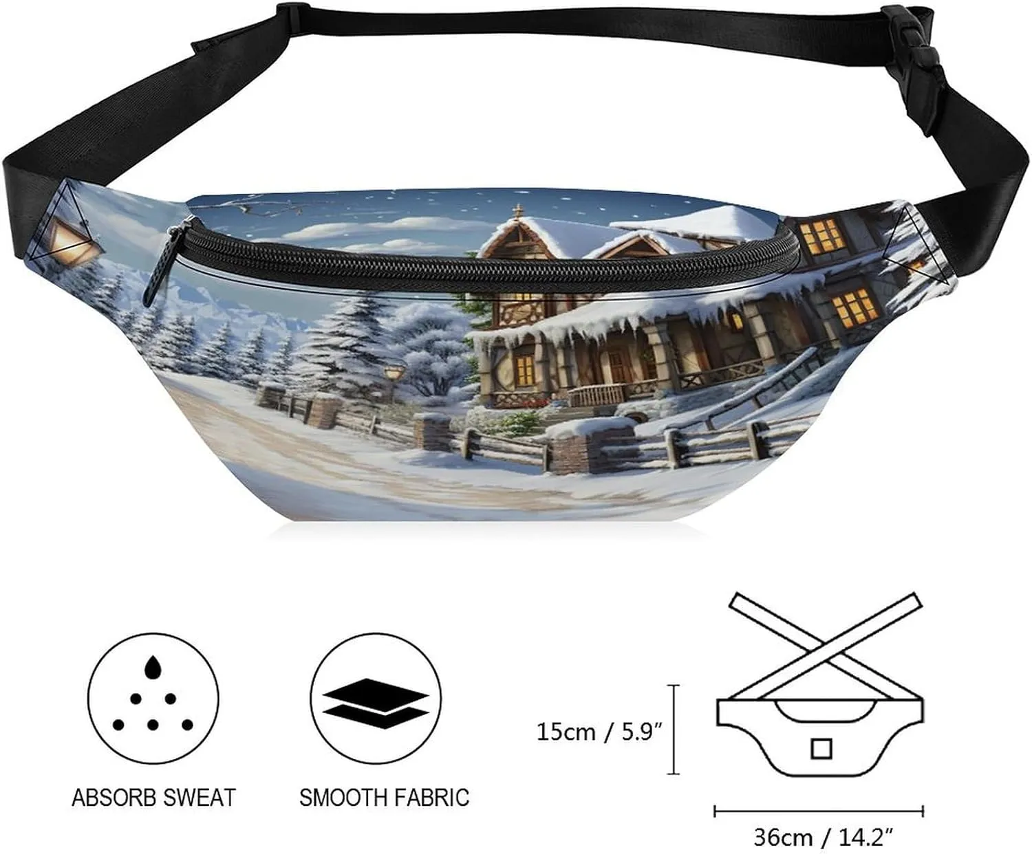 Personalized Waist Packs with Adjustable Strap,Christmas Winter Happy Scene CrossBody Fanny Pack Casual Bag for Travel Sports Running Hiking