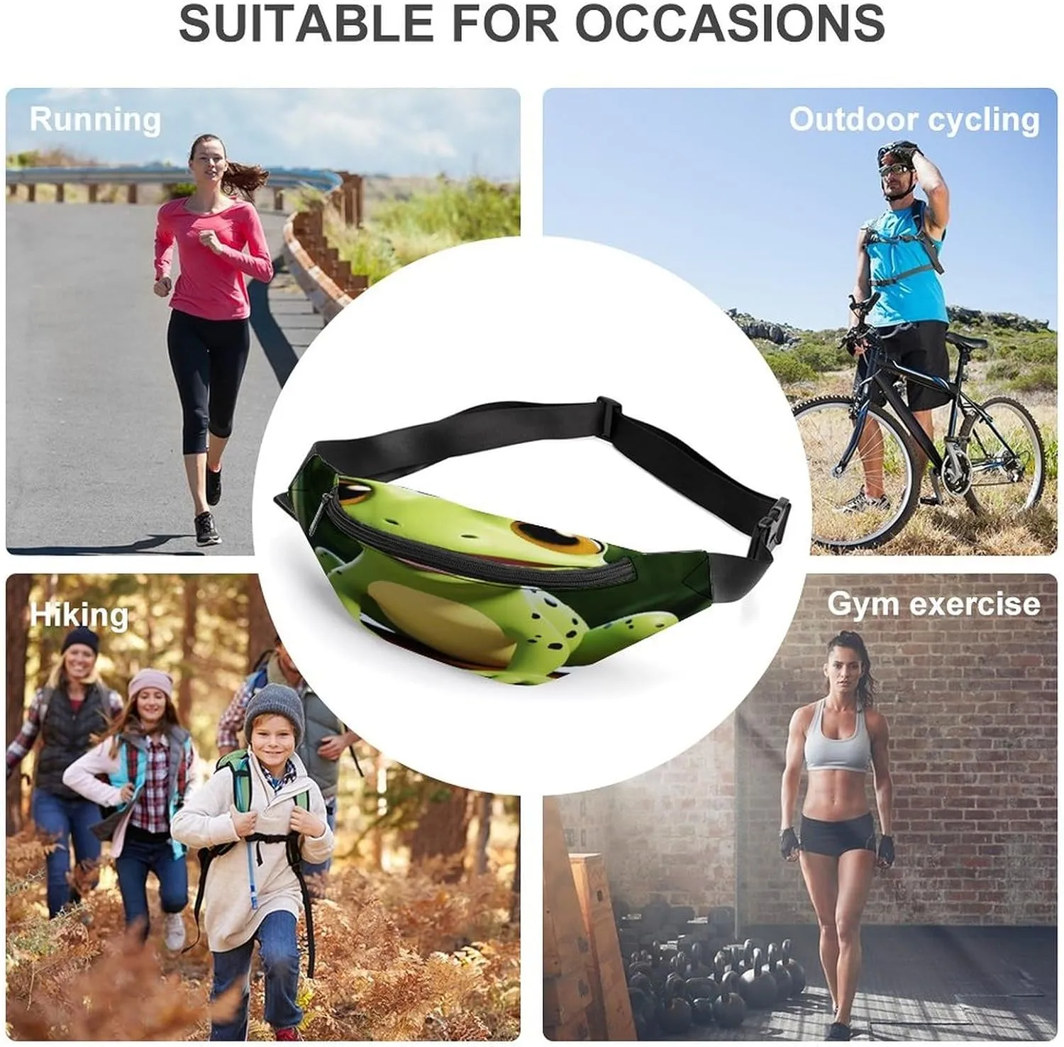 Personalized Waist Packs with Adjustable Strap,Cute Frog CrossBody Fanny Pack Casual Bag for Travel Sports Running Hiking