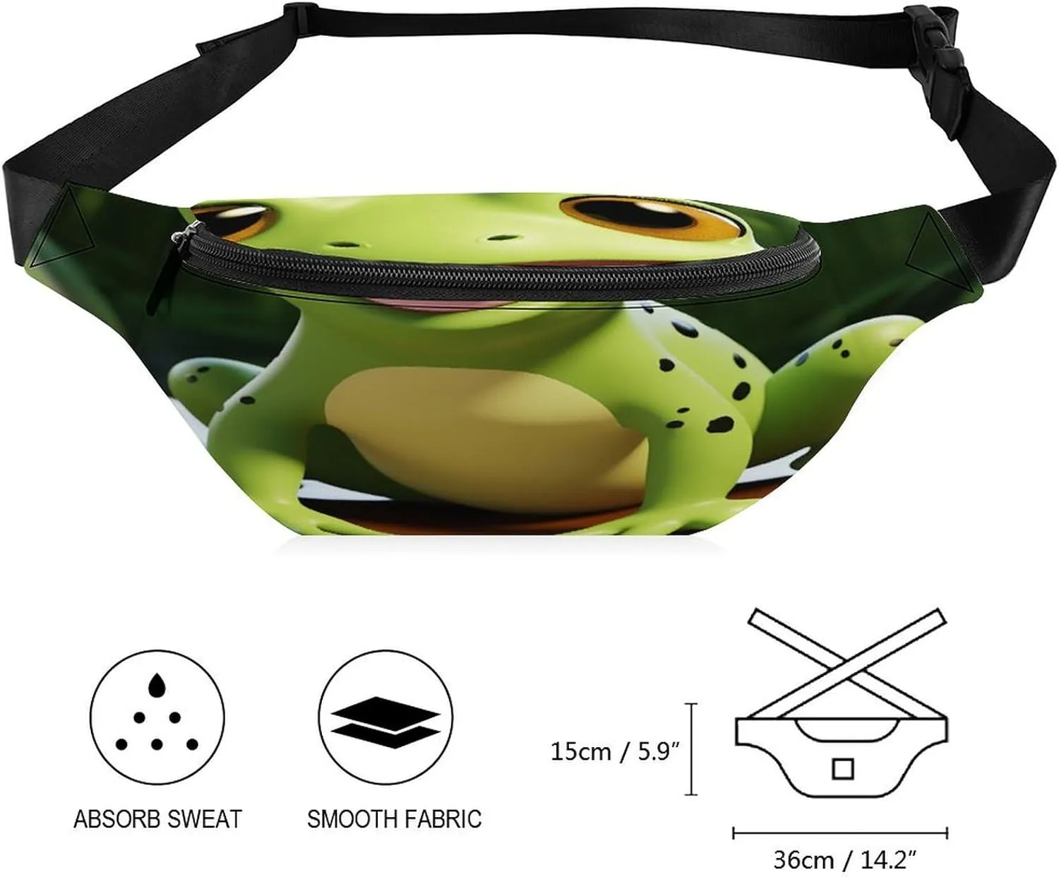 Personalized Waist Packs with Adjustable Strap,Cute Frog CrossBody Fanny Pack Casual Bag for Travel Sports Running Hiking