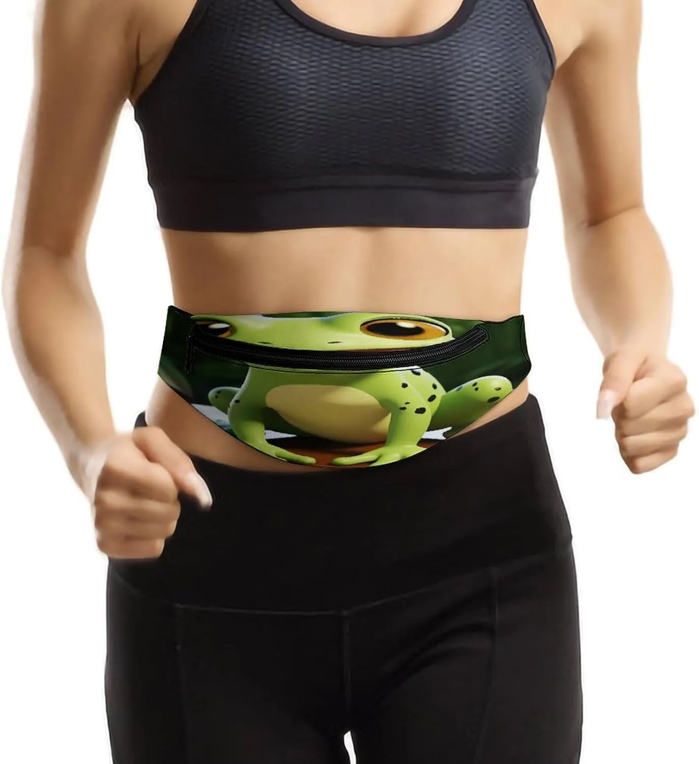 Personalized Waist Packs with Adjustable Strap,Cute Frog CrossBody Fanny Pack Casual Bag for Travel Sports Running Hiking