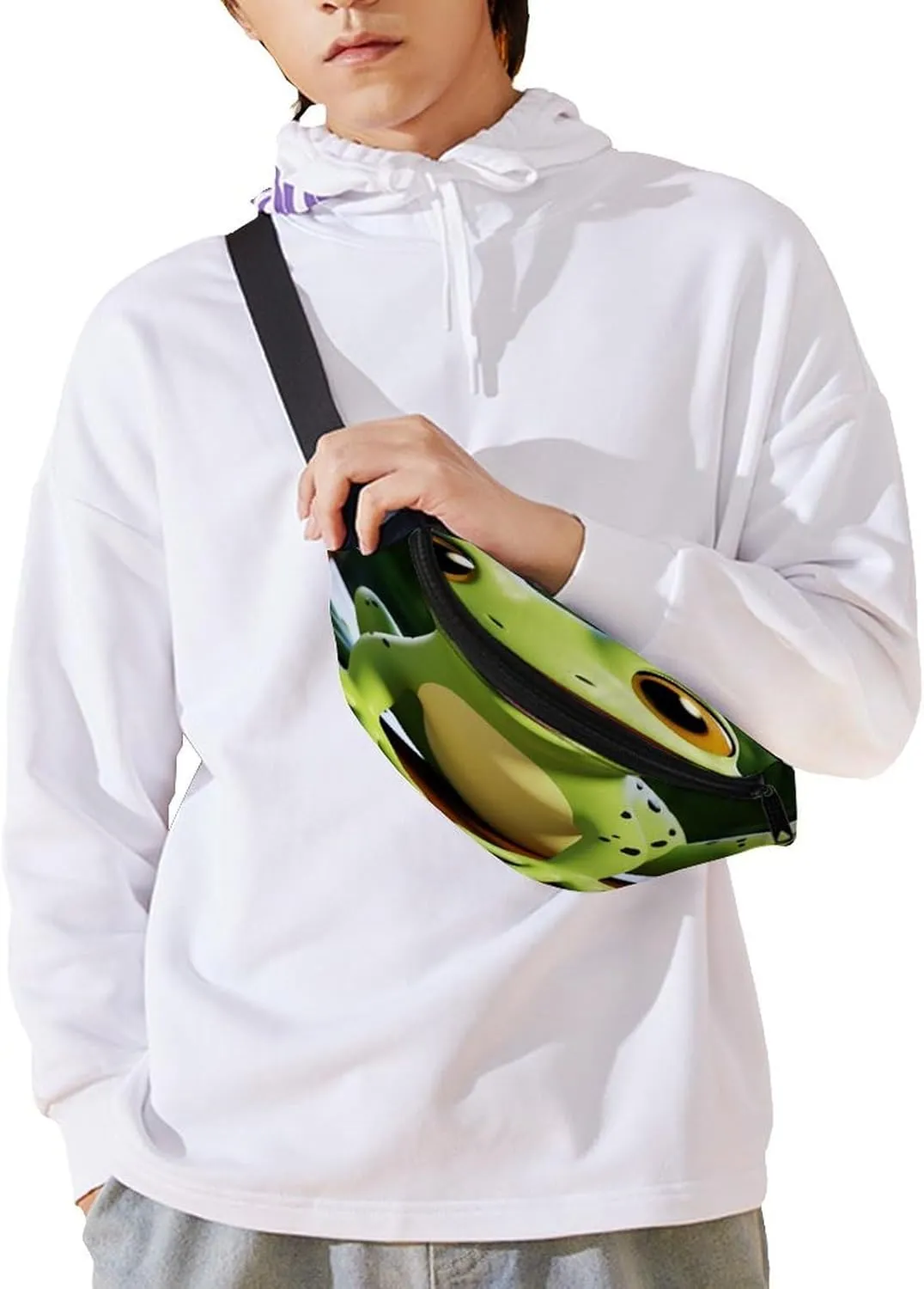 Personalized Waist Packs with Adjustable Strap,Cute Frog CrossBody Fanny Pack Casual Bag for Travel Sports Running Hiking