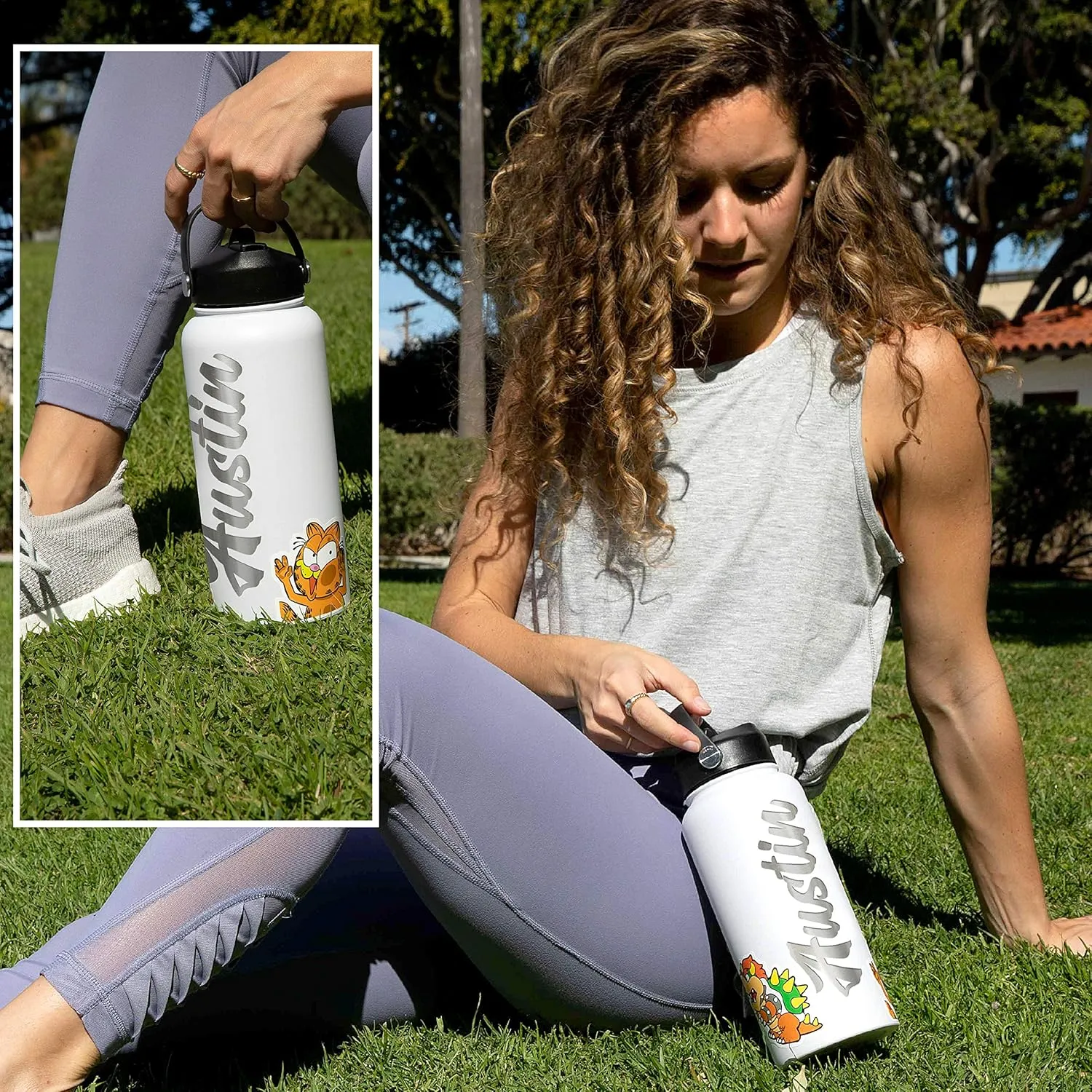 Personalized Water Bottle w Straw Lid Double Wall Insulated | 32 oz - 12 Font - Gray | 9 Color Custom Water Bottle w Name and Text, BPA Free - Non Sweat - Vacuum Insulated