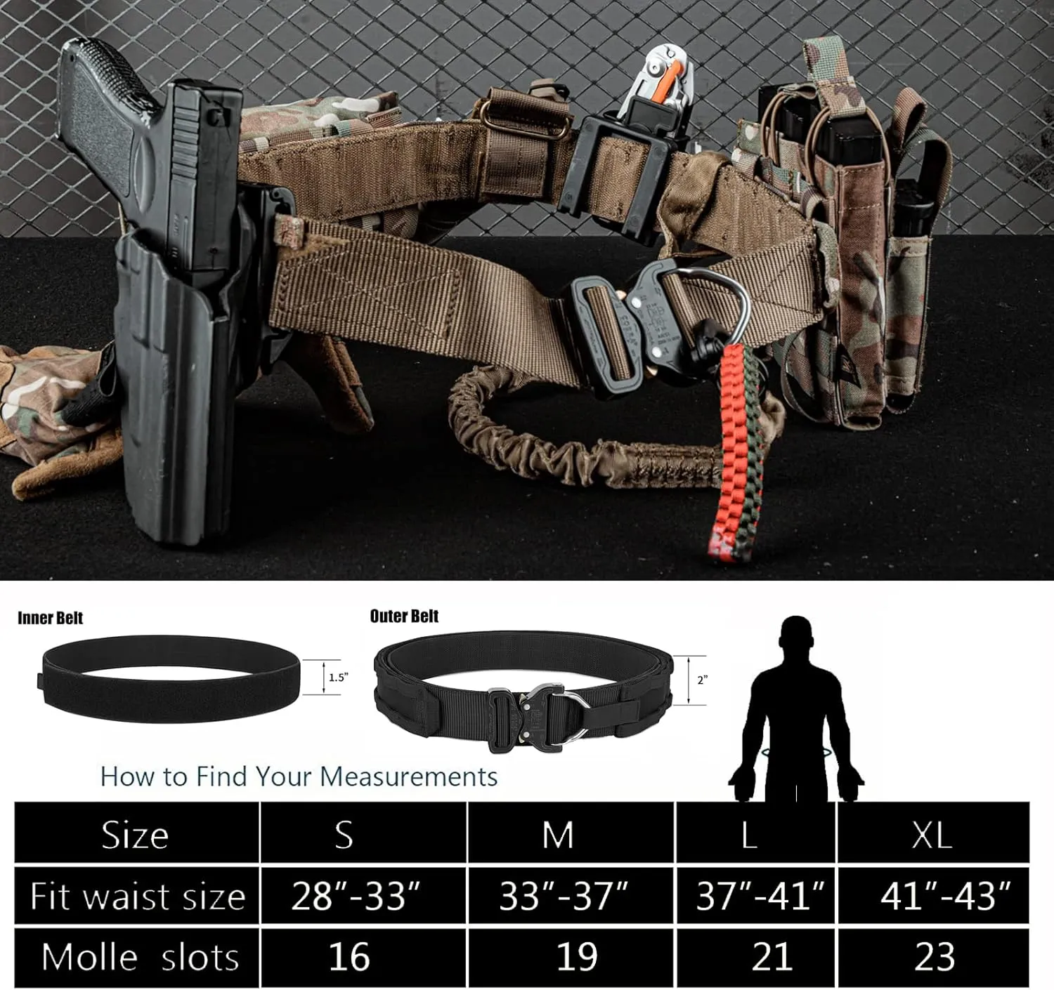 PETAC GEAR Tactical Battle Belt With Cobra Buckle D-Ring | Military Heavy Duty Rigger Gun Belts | Inner Outer Molle Belt.