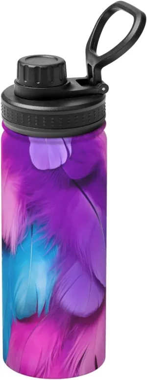 PHAYAH Colorful Feathers Camping Hiking Hydration Flask Stainless Steel, Double Walled & Vacuum Insulated Water Bottle