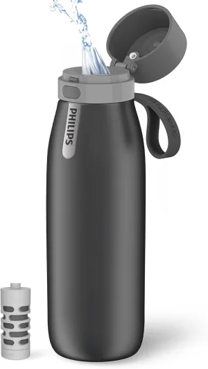 PHILIPS Water Bottle with Filter, Filter Water Bottle Stainless Steel with GoZero Everyday BPA-Free Tap Water Filter, Water Filter Bottle Keep Drink Cold 24 Hours