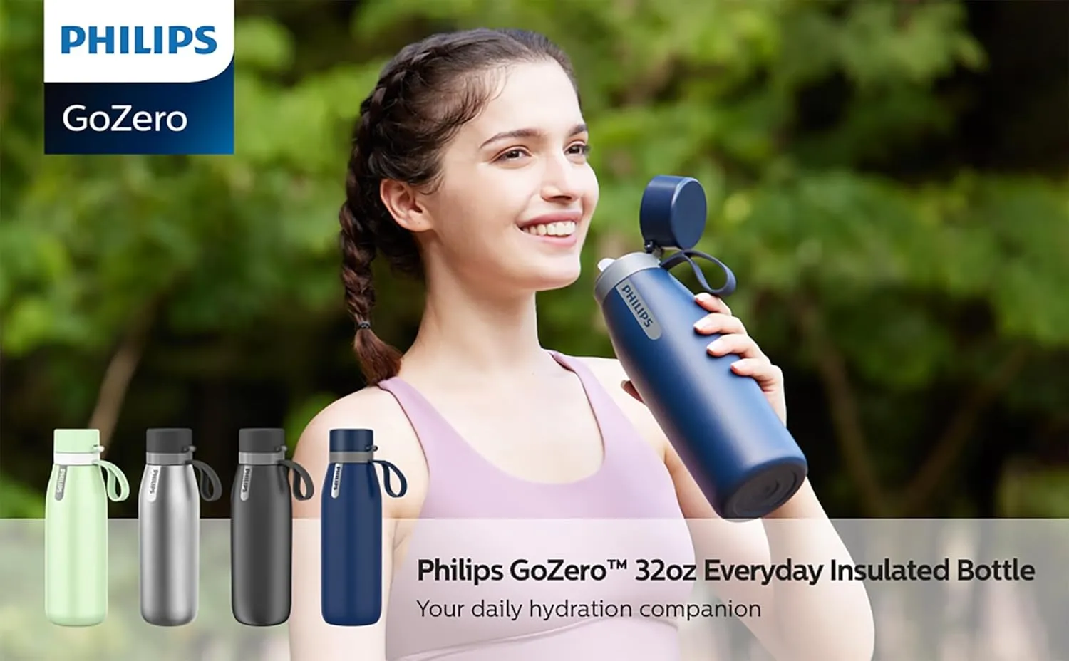 PHILIPS Water Bottle with Filter, Filter Water Bottle Stainless Steel with GoZero Everyday BPA-Free Tap Water Filter, Water Filter Bottle Keep Drink Cold 24 Hours