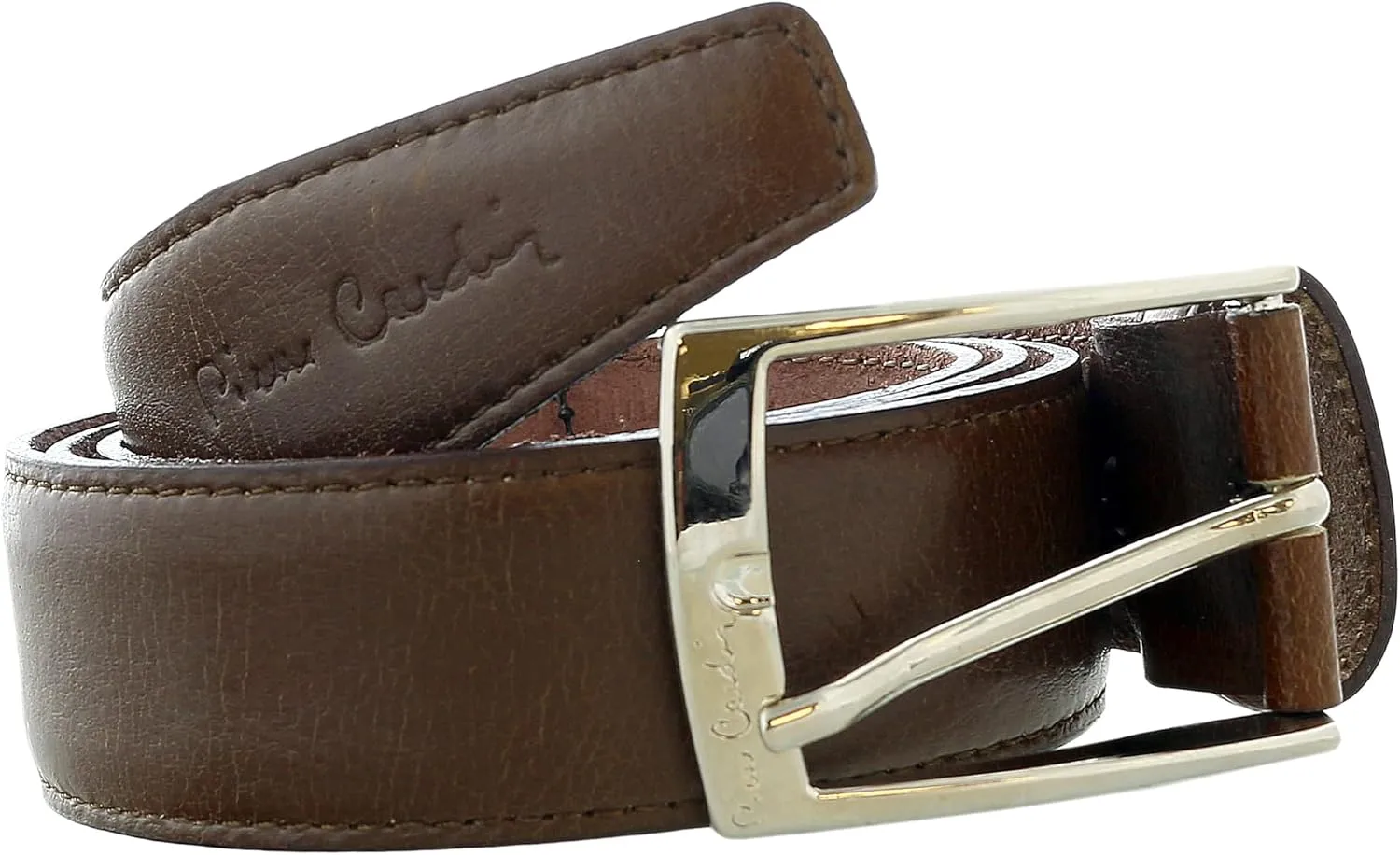 Pierre Cardin Dark Brown Classic Square Silver D-Ring Adjustable Belt Adjustable Mens Belt-36 for Mens