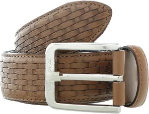 Pierre Cardin Light Brown Weave Textured Classic D-Ring Adjustable Belt Adjustable Mens Belt-30 for Mens