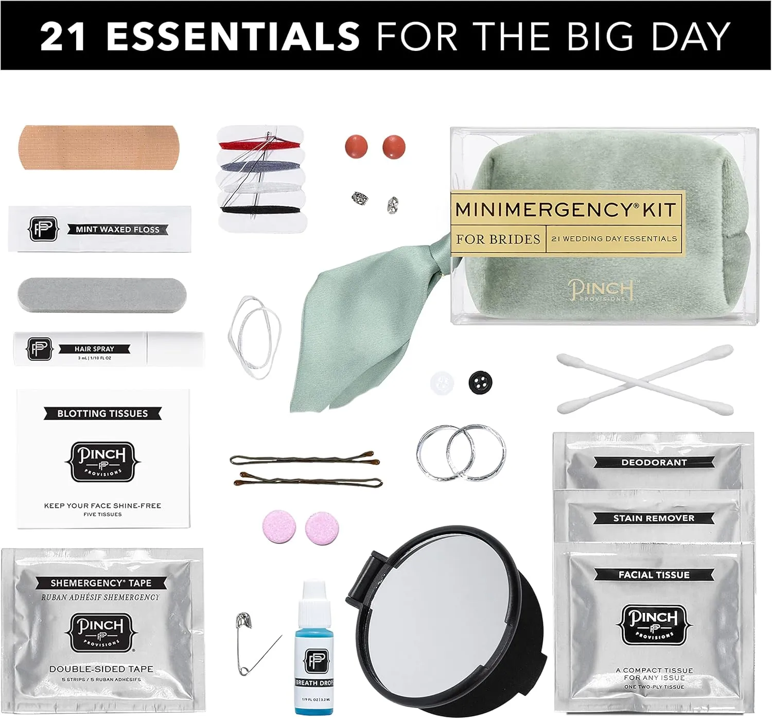 Pinch Provisions Minimergency Kit for Brides, Includes 21 Must-Have Essential Items for The Big Day, Compact, Multi-Functional Zipper Pouch, Perfect Survival Kit for Team Bride