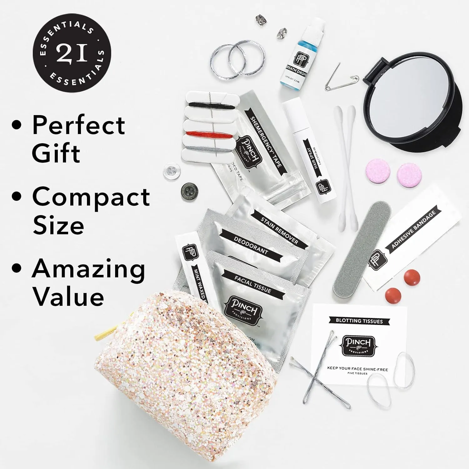Pinch Provisions Minimergency Kit for Brides, Includes 21 Must-Have Essential Items for The Big Day, Compact, Multi-Functional Zipper Pouch, Perfect Survival Kit for Team Bride