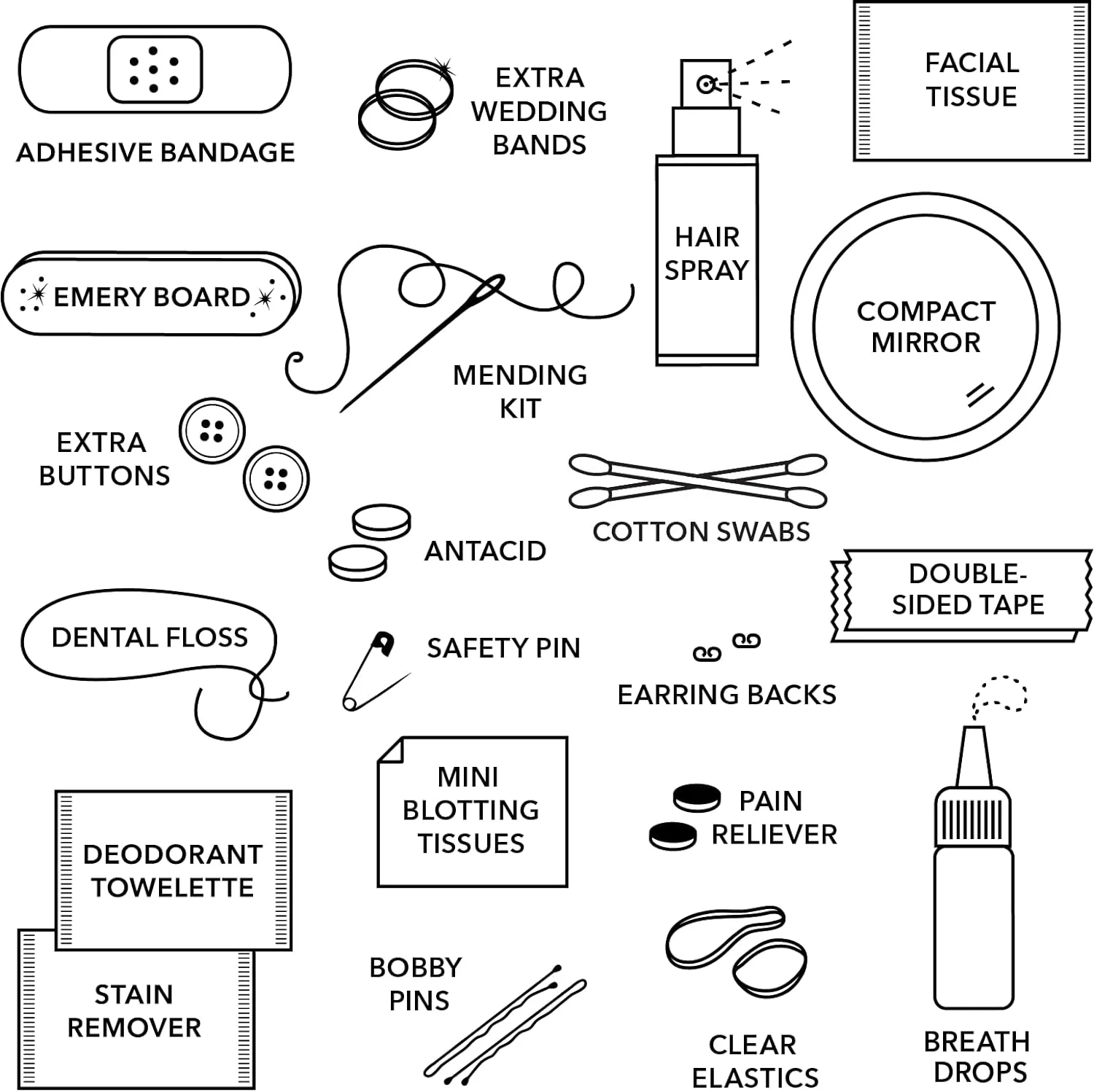 Pinch Provisions Minimergency Kit for Brides, Includes 21 Must-Have Essential Items for The Big Day, Compact, Multi-Functional Zipper Pouch, Perfect Survival Kit for Team Bride