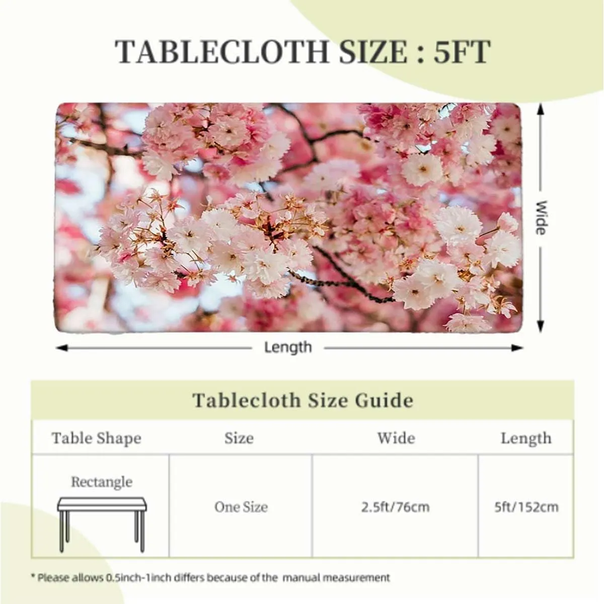 Pink Beige Elastic Fitted Tablecloths, Pink Antique Decor Protector with Elastic for Rectangle Picnic Tables, Washable Cherry Fits up 5 Foot Tables