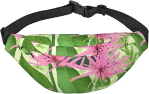 Pink Plant Flowers Men'S And Women'S Waist Pack, Crossbody Bag With Adjustable Belt For Running, Traveling, Sports, Hiking
