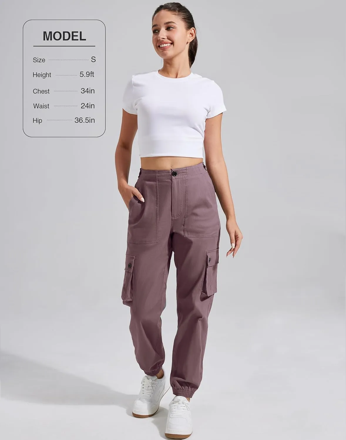 Pioneer Camp Women's Stretchy Cargo Pants with Pockets High-Rise Casual Hiking Cotton Joggers Adjustable Waistband with Belt