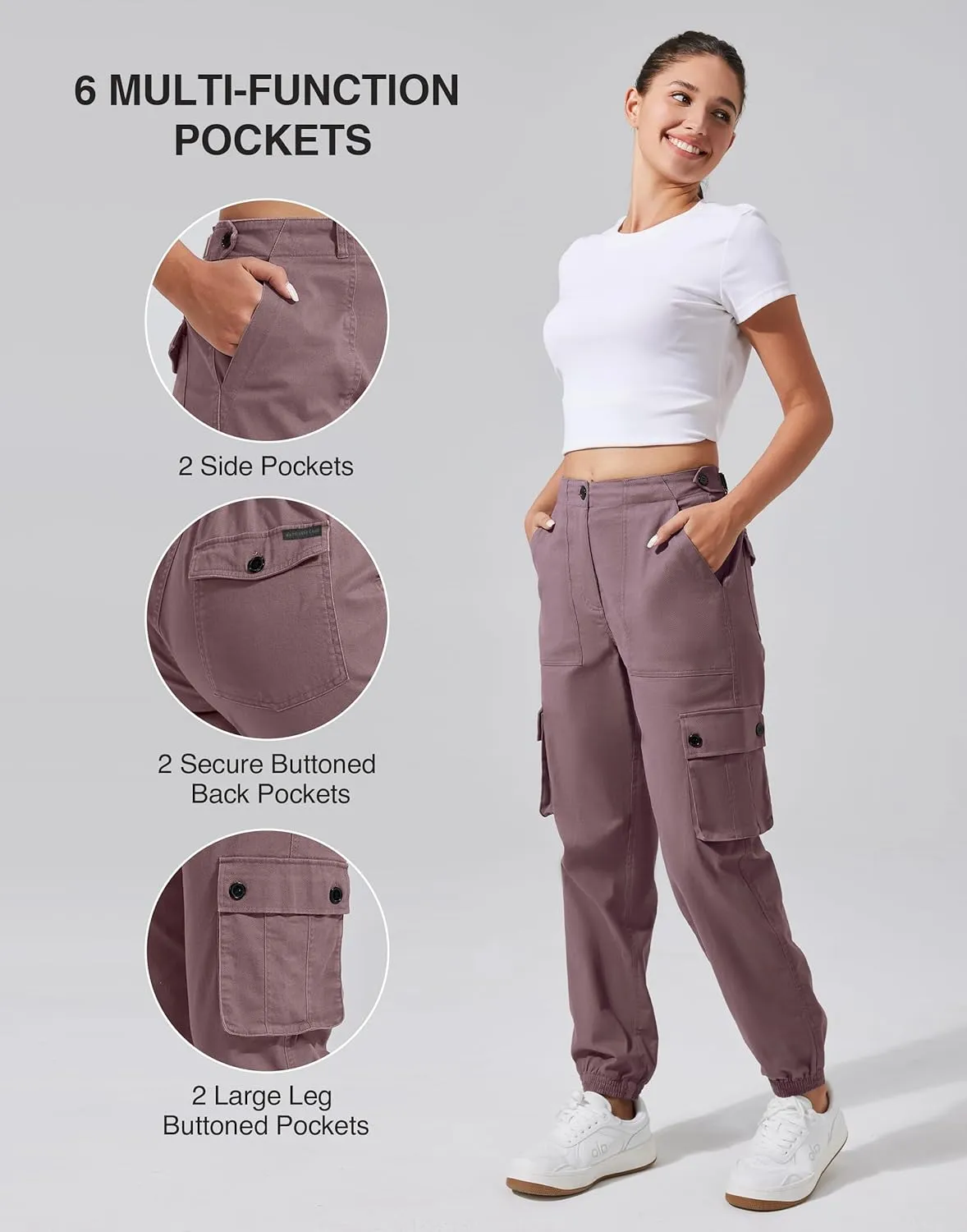 Pioneer Camp Women's Stretchy Cargo Pants with Pockets High-Rise Casual Hiking Cotton Joggers Adjustable Waistband with Belt