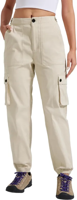 Pioneer Camp Women's Stretchy Cargo Pants with Pockets High-Rise Casual Hiking Cotton Joggers Adjustable Waistband with Belt